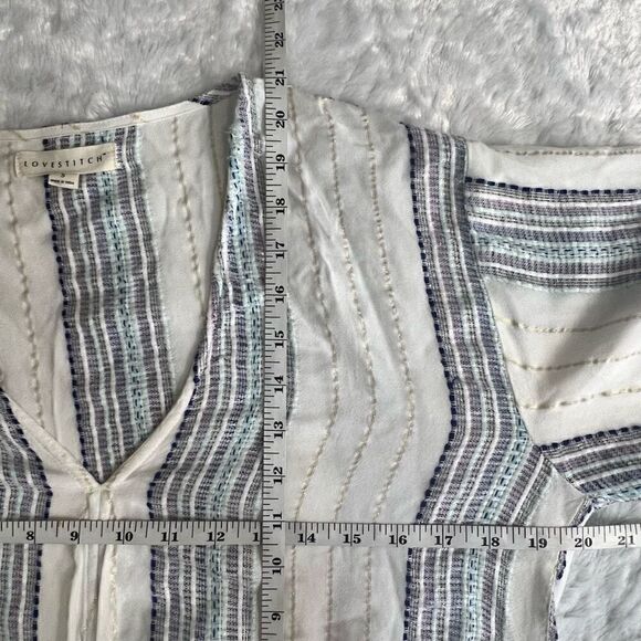 Lovestitch Womens White Flare sleeve Striped V-Neck Front Tie Blouse Size Small - Picture 6 of 7